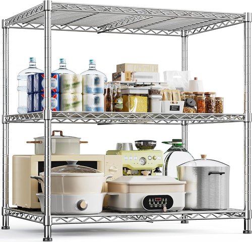 DurayLoly 3-Tier Adjustable Metal Shelving - Heavy Duty Wire Storage Rack | 35.4"W x 23.6"D x 35.4"H, Tool-Free Assembly, Chrome Finish for Kitchen, Bathroom, and More