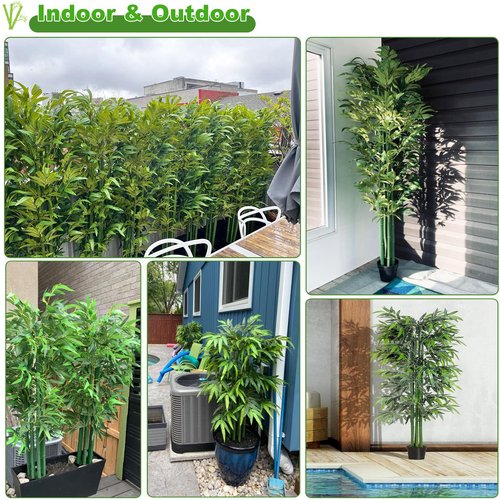 HOUSESET 4/5/6ft Artificial Bamboo Tree 10 Pack, Fake Bamboo Plant with Encrypted Silk Leaves for Garden Yard Indoor Outdoor Decor, Privacy Waterproof Faux Plants (5ft/153cm)