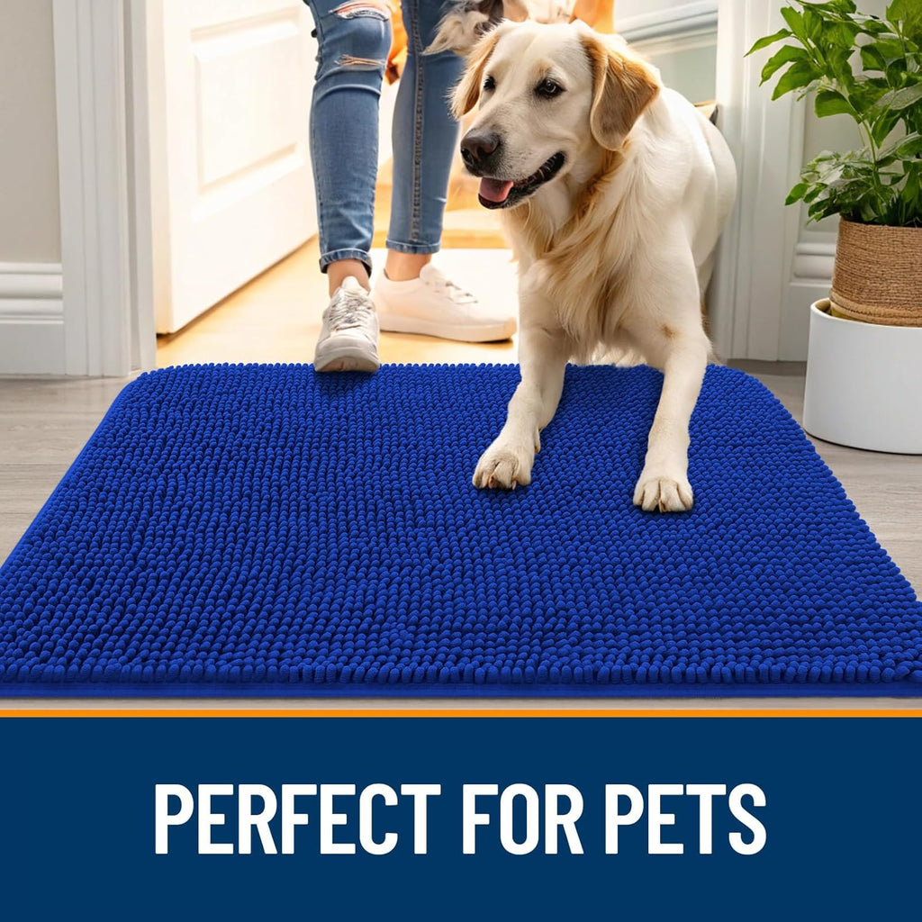 OLANLY Dog Door Mat - Absorbent Non-Slip Chenille Mat for Muddy Paws | 70x46 Royal Blue