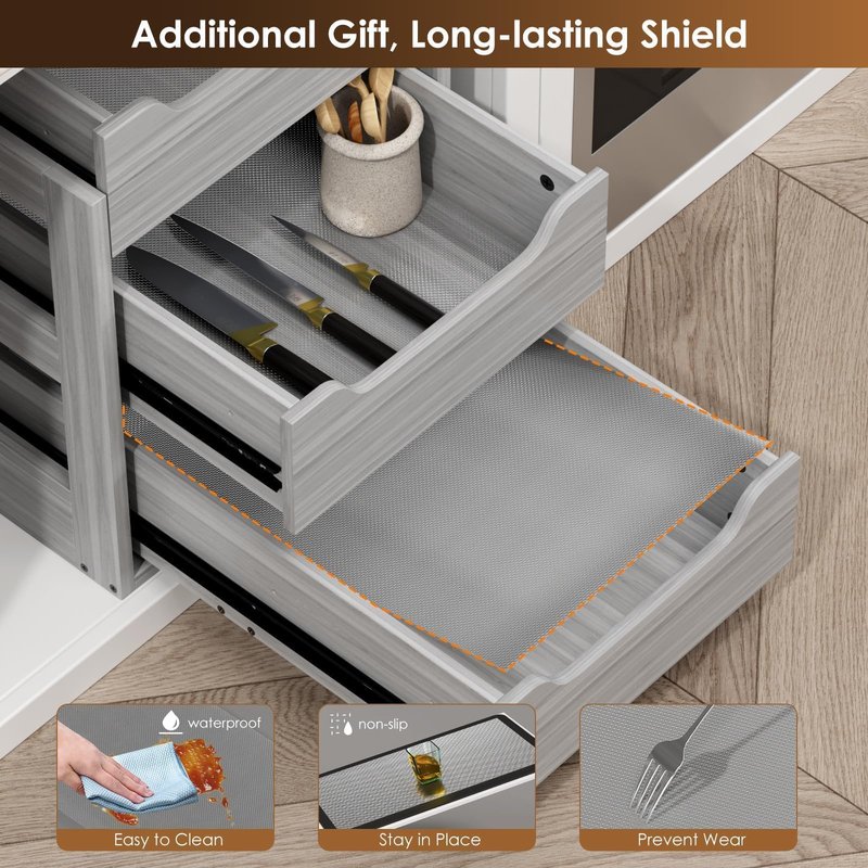 Landmok Pull Out Drawers For Cabinets, 18" W x 21.65" D x 17" H Slide Out Wooden Pull out Drawers, 2-Tier, Heavy-Duty Base Bottom Assembly Slide out Drawer Shelf Cabinet Organization for Kitchen, Gray