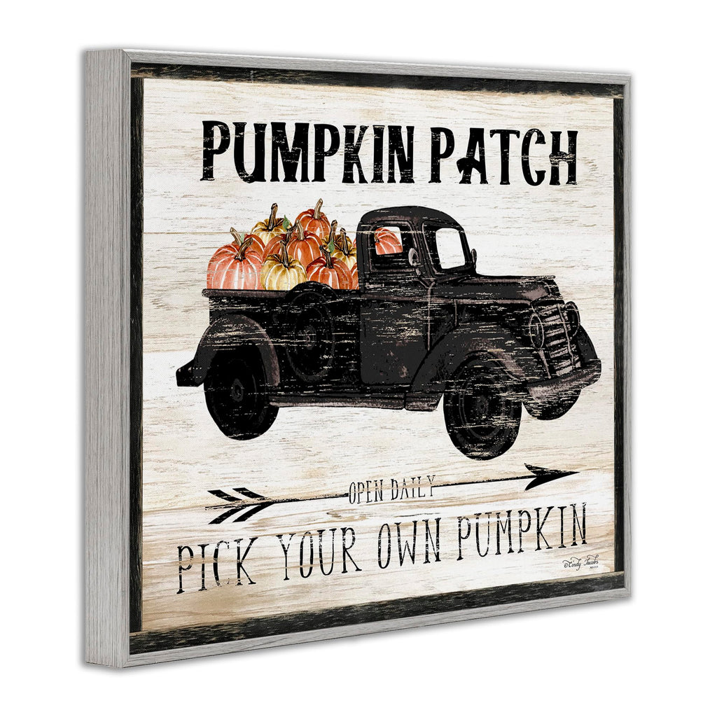 Stupell Industries Pumpkin Patch Farm Sign Fall Harvest Picking, Designed by Cindy Jacobs Wall Art, 11 x 14, Grey Framed