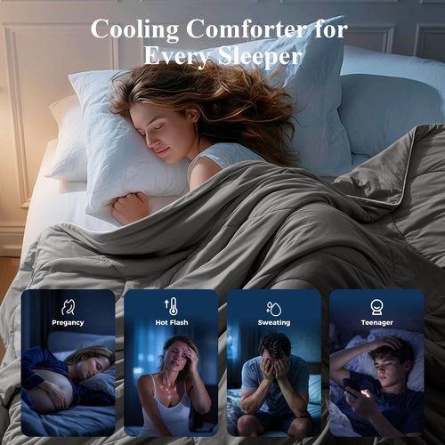 blunique Cooling Comforter Twin Size, Double-Sided Cooling Blanket for Hot Sleepers, Breathable Lightweight Comforter for Night Sweats, All Season Cool Blanket, Soft Cold Touch,(60"x90" Grey)