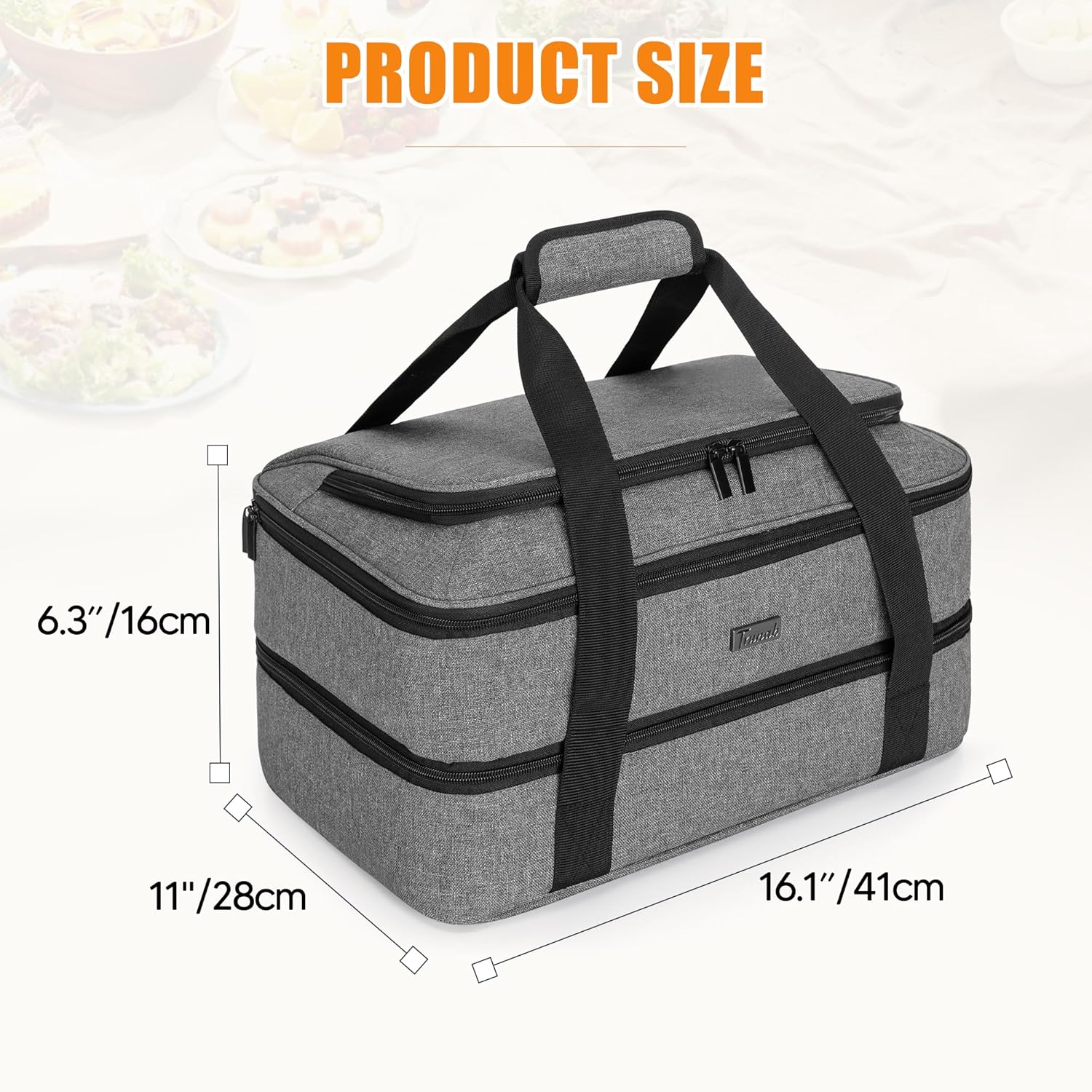 Trunab Casserole Carrier - Insulated Thermal Tote Bag for Hot or Cold Food | Fits 9" x 13" Baking Dish, Grey