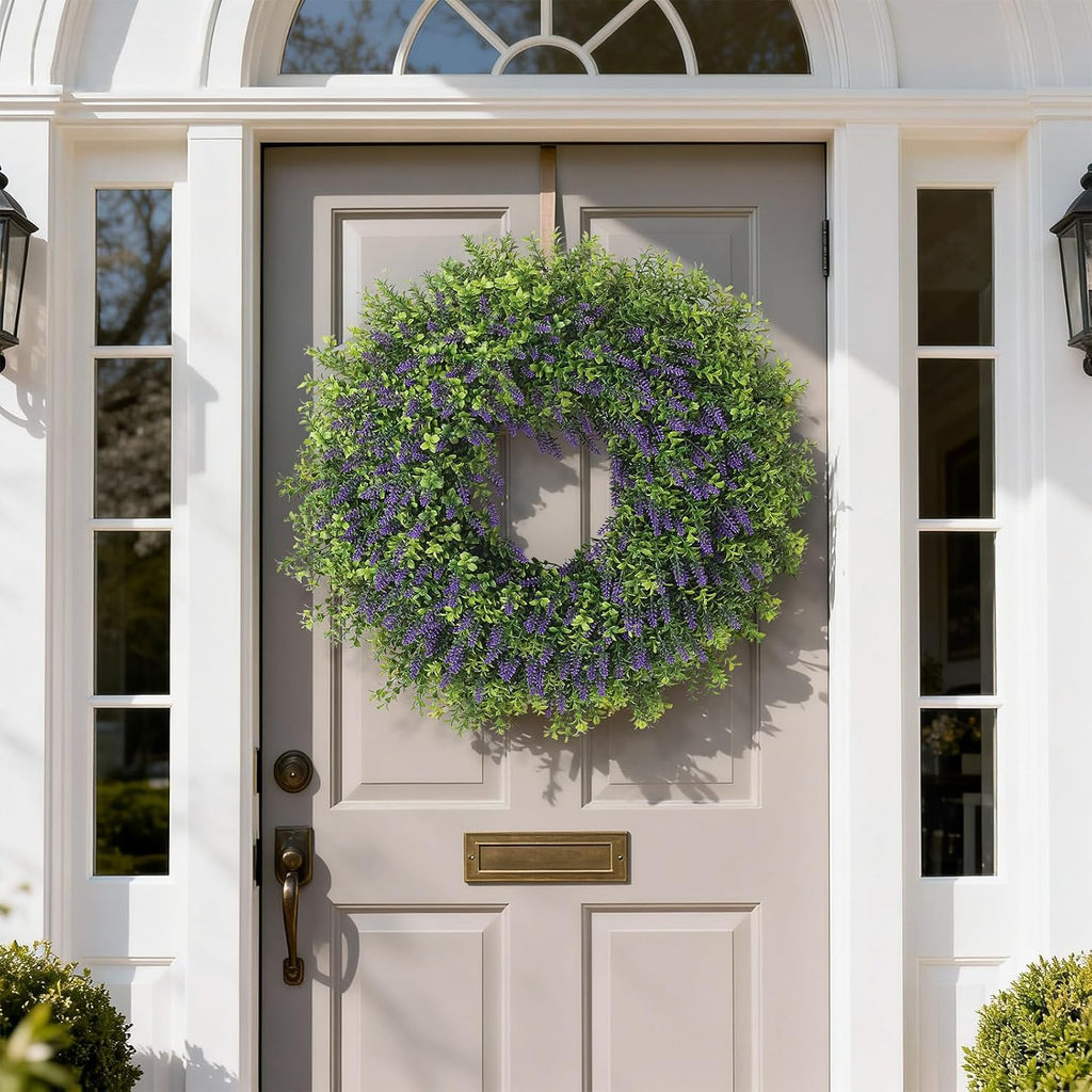 Regine Switzerland 26" Artificial Lavender & Boxwood Wreath - Large Faux Purple Greenery for Home Decor | All Seasons