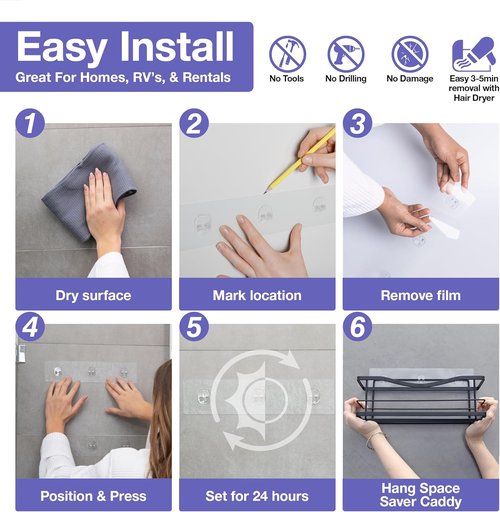 KINCMAX Heavy-Duty Waterproof Wall Adhesives - 2-Pack No-Trace Stickers for Shower Caddy & Kitchen Racks