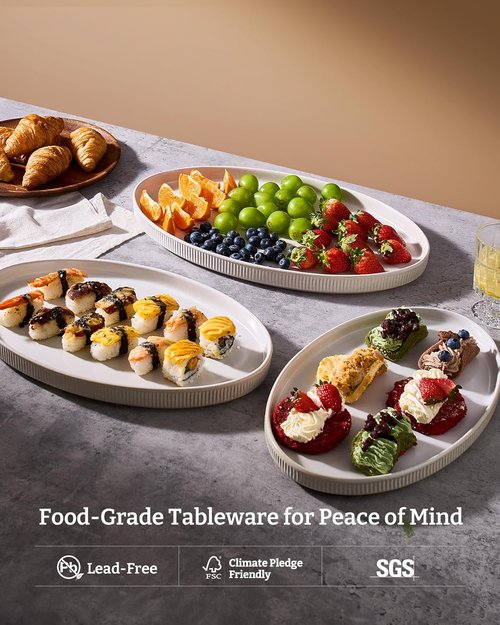 Famiware Serving Platter - Elegant Matte White Oval Trays | 16/14.6/12.9 Inch for Parties & Buffets