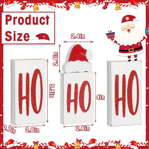 Ho Wood Christmas Blocks - Festive Wooden Tabletop Decor for Holiday Parties | 4 White Signs