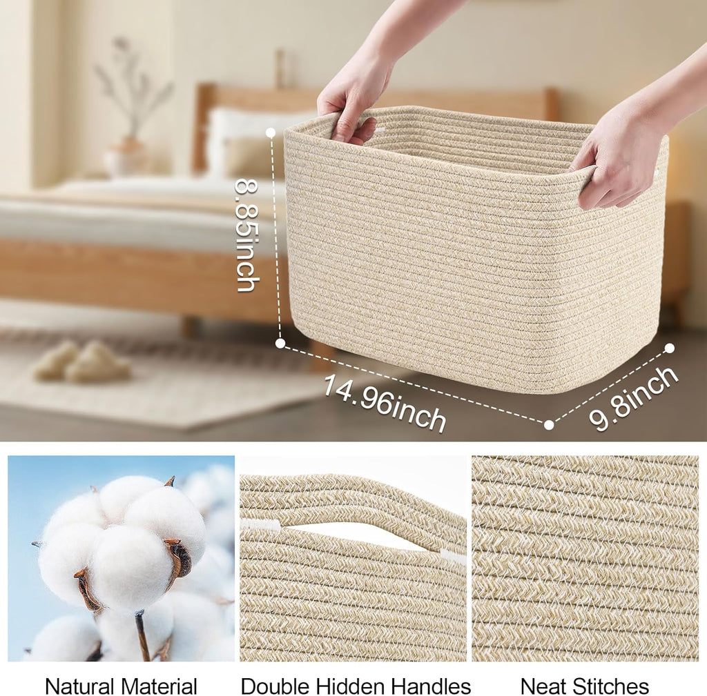 Regine Switzerland Woven Storage Baskets - 3 Pack Organizing Bins for Shelves | 15" x 10" x 9" Brown