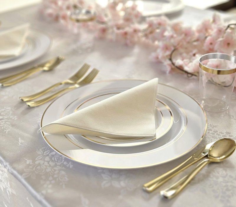 OCCASIONS 80 Plates Pack,(40 Guests) Heavyweight Premium Wedding Party Disposable Plastic Plates Set -40 x 10.5'' Dinner + 40 x 7.5'' Salad/Dessert (White & Gold Rim)
