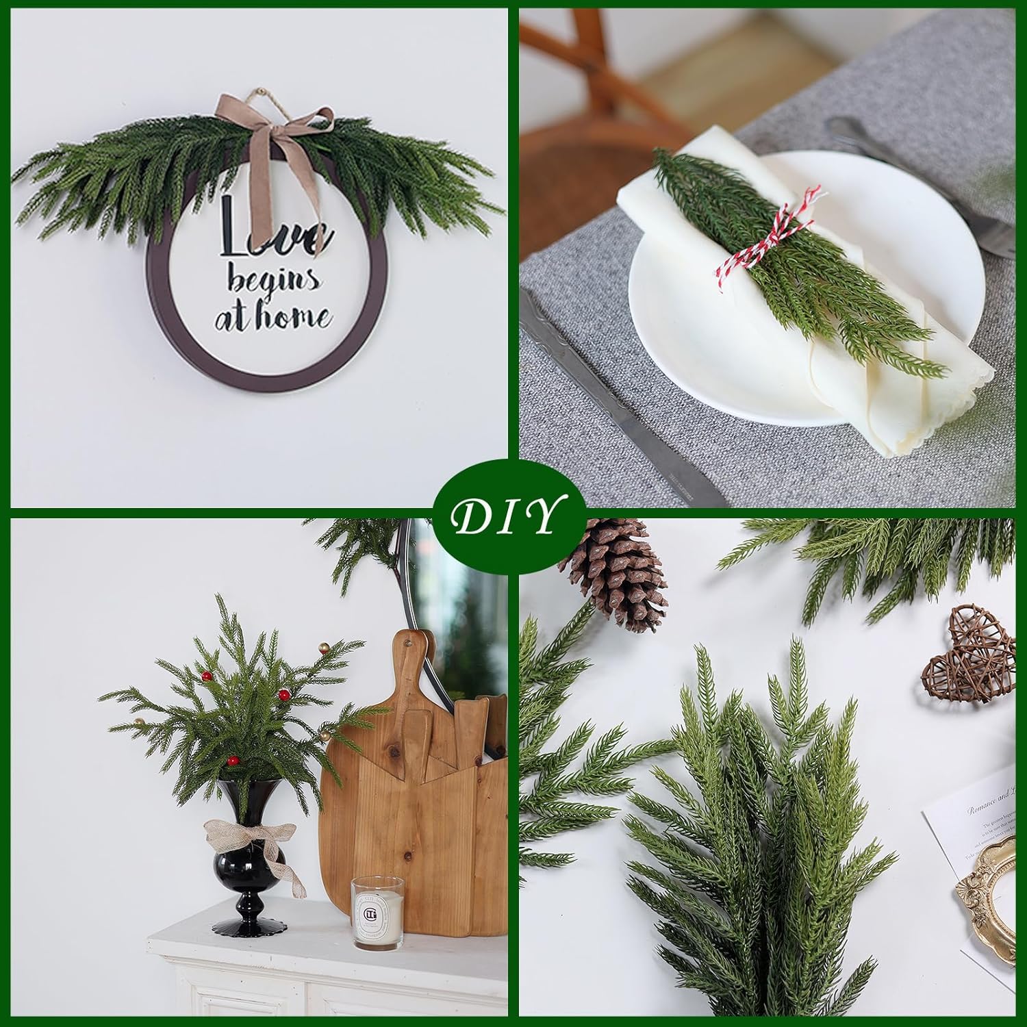 Norfolk Pine Branches - 16 Pcs Real Touch Faux Greenery Stems for DIY Crafts & Holiday Decor | 18”