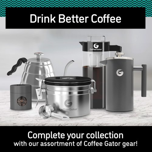 Coffee Gator Coffee Canister, Airtight Stainless Steel Kitchen Food Storage Container with Date Tracker, Scoop for Sugar, Grounds Coffee, Beans,Tea, Sugar, Cereal, Flour, Cookies Jars (Black, 11oz)