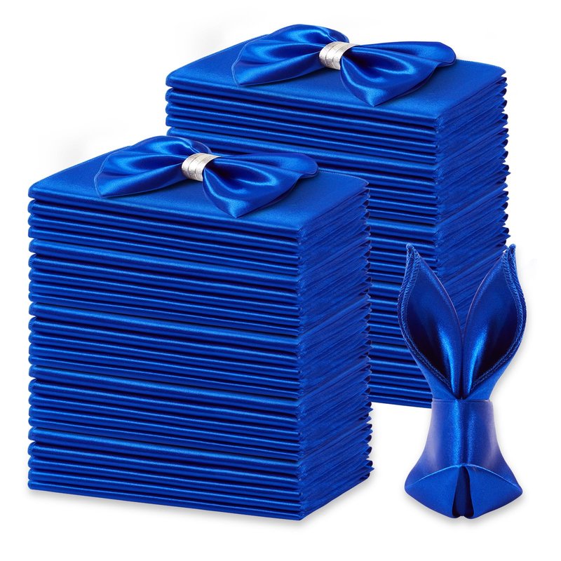 KKJIAF 50 Pack Royal Blue Square Satin Napkins 17x17 Inch Soft Smooth Cloth Napkins，Silky Table Napkin for Wedding Banquet Party Decoration