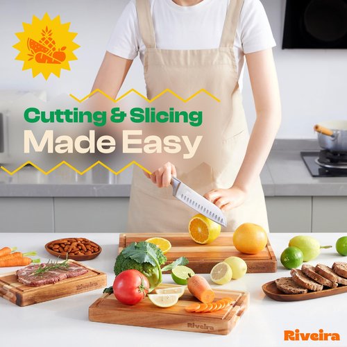 Riveira Walnut/Maple/Cherry Wood Cutting Board – Gourmet Grandeur: 18 x 12 Wooden Cutting Board – Natural Wooden Cutting Boards For Kitchen – Innovative Juice Grooves Wooden Chopping Board