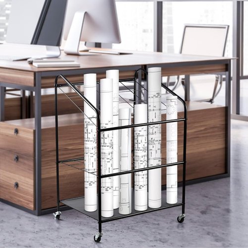 Houseables Blueprint Holder - 20 Slot Architect Storage Cart on Wheels | Durable Print Organizer