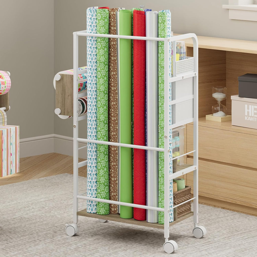 Rolling Craft Storage Cart - Multi-Tier Organizer with Lockable Wheels & 2 Fabric Drawers | 16.54x11.4x32.68 Inches