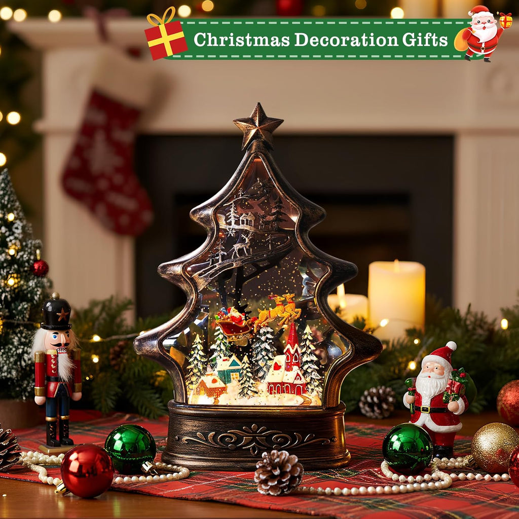 Regine Switzerland Christmas Snow Globe Lantern - Glittering Santa & Deer with Music | USB & Battery Operated