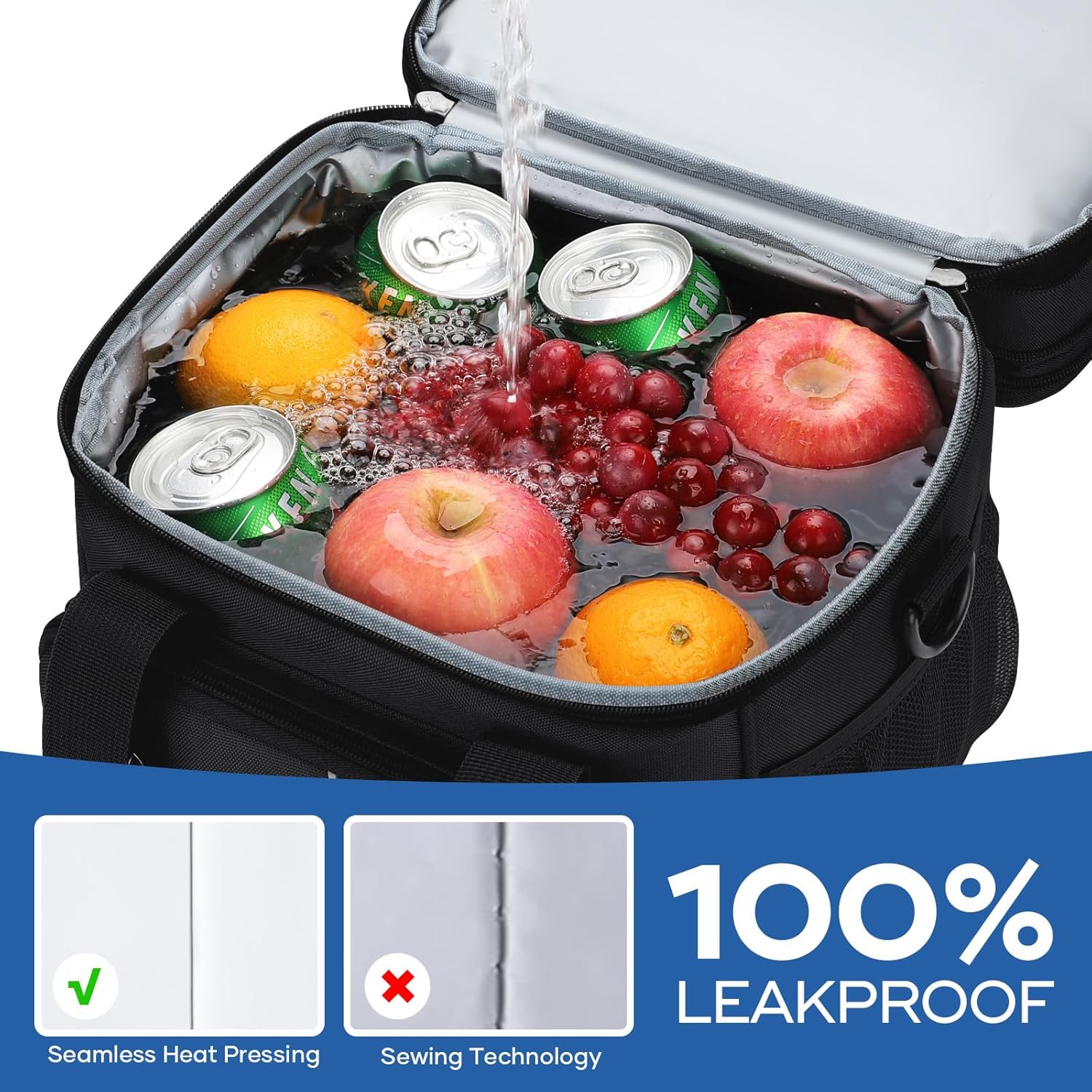 RealCool Insulated Lunch Bag - Double Deck Leakproof Soft Cooler for Work & Travel | Black