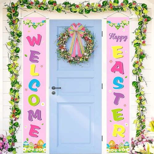 Meseey Large Easter Burlap Bow - 20 x 10 Inch Spring Bunny Rabbit Wreaths for Home Decor & Gift Wrapping
