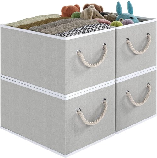 Closet Storage Bins by [Brand Name] - Collapsible Linen Organizers for Shelves | Gray, 4 Pack