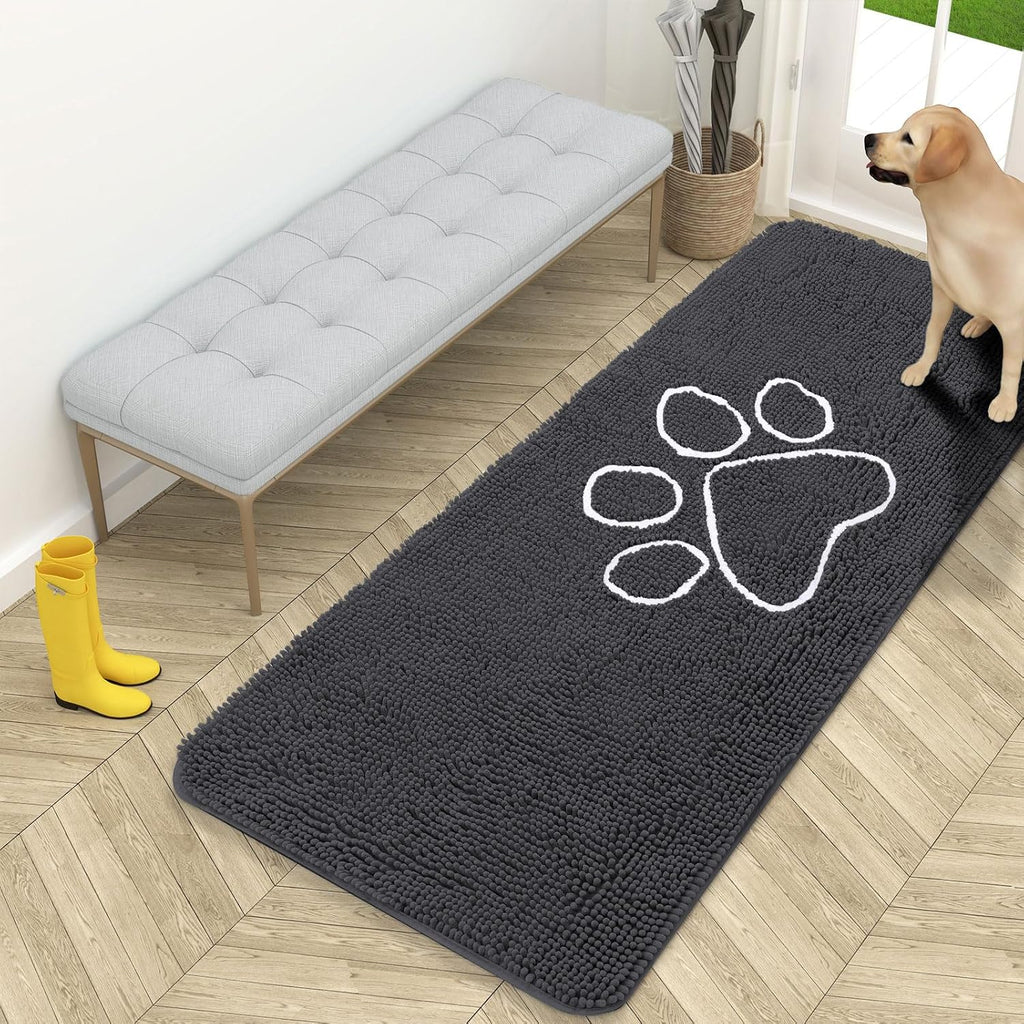 OLANLY Dog Door Mat - Absorbent Non-Slip Mud Mat for Muddy Paws | 59x24 Dark Grey Chenille Design