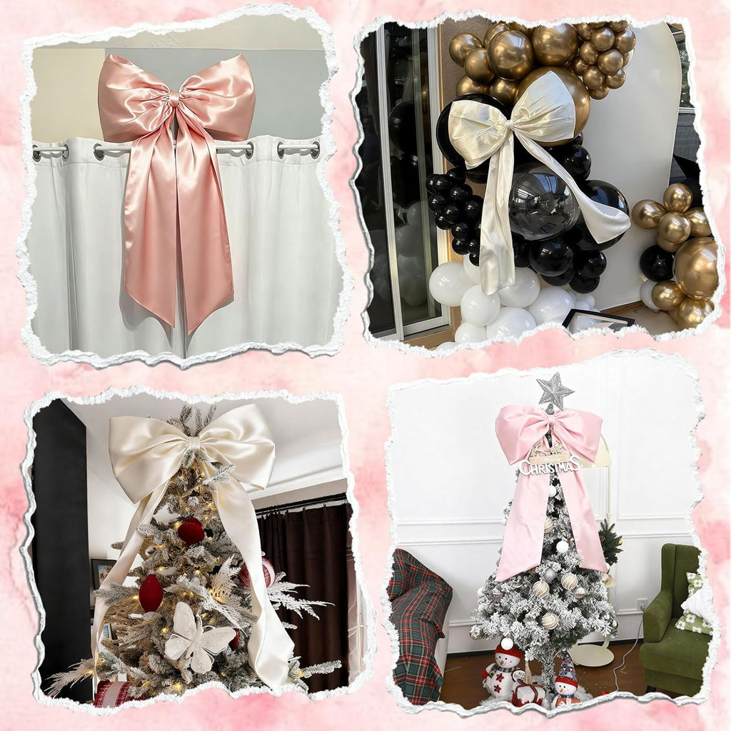 Skiennix Large Pink Bow | Satin Ribbon Tie Coquette Room Decor - 40x24 In Giant Pastel Hanging Wall Decoration for Ballerina Birthday