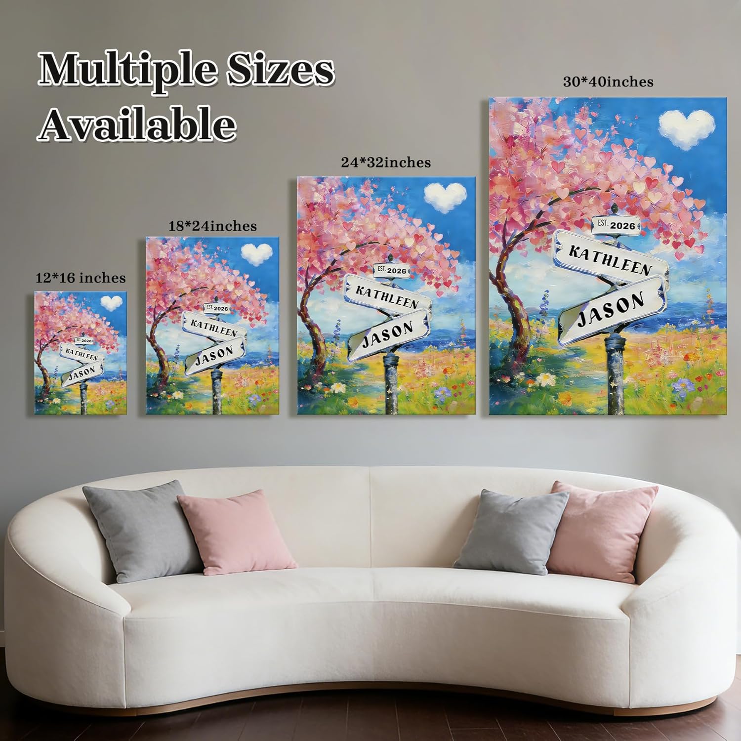 Personalized Crossroads Street Sign Canvas Print for Couples, Custom Name & Date Canvas Wall Art, Valentine’s Day Gift for Him/Her, Anniversary Wedding Custom Canvas Print, Wrapped Frame 12X16