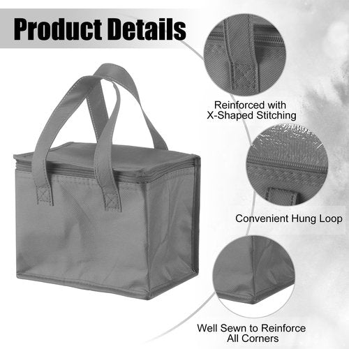 Lallisa 24 Pack Insulated Lunch Bags Bulk Reusable Leakproof Waterproof Thermal Cooler Bags Insulated Beverage Box for Office Picnic Snack Women Men(Gray)