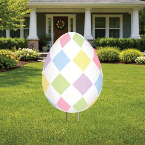 Happy Easter | Classic Yard Sign Home Decor - Colorful Easter Egg Design with Stakes