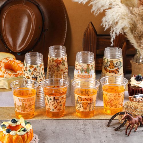 SiliFine 48 Pcs Western Cowboy Plastic Cups 12 oz Disposable Wild West Rodeo Clear Plastic Drinking Cups for Rodeo Wild West Theme Baby Shower Birthday Party Favors Decorations Supplies