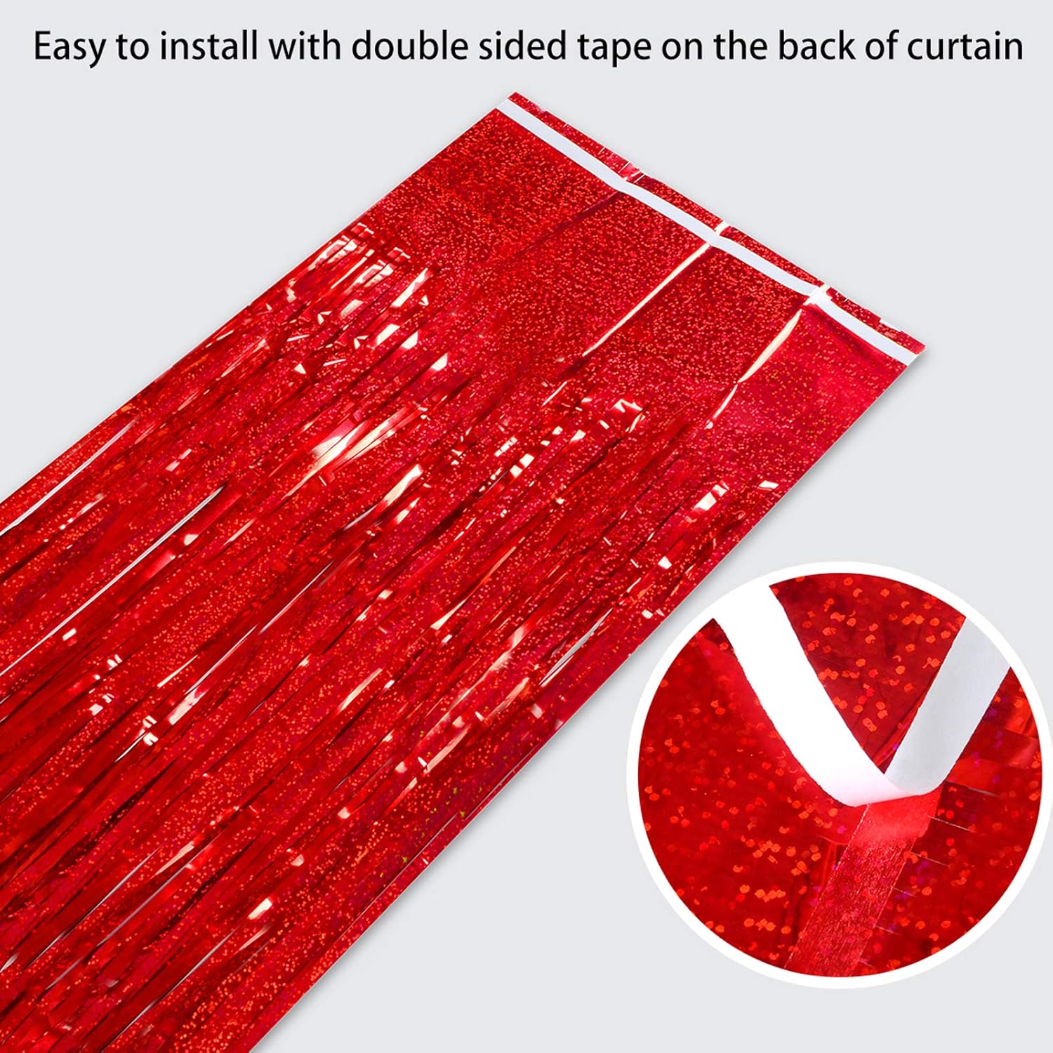 Red Foil Fringe Curtain - Shiny Tinsel Backdrop for Birthday Parties | 3 Pack, 3.2 x 8.2 ft