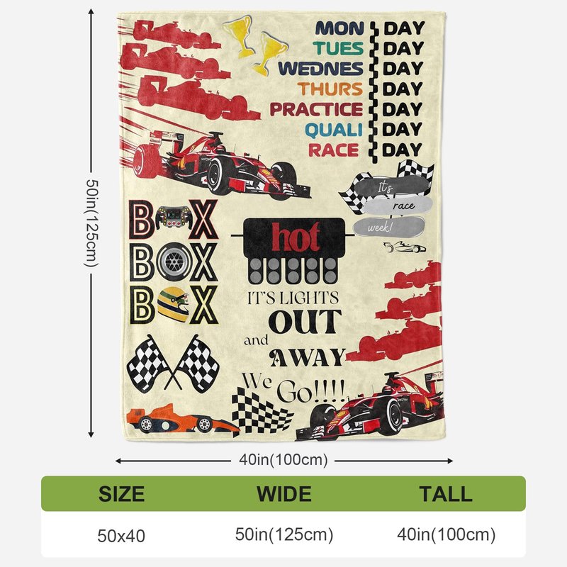 MHunter 50'' x 40'' Car Gift F1 Single Sided Flannel Blanket, Racing Car Throw Blanket House, Blankets All Seasons Warm Cozy Blankets for Sofa Chairs Bed Office Home Fans Boys Men Women All Ages