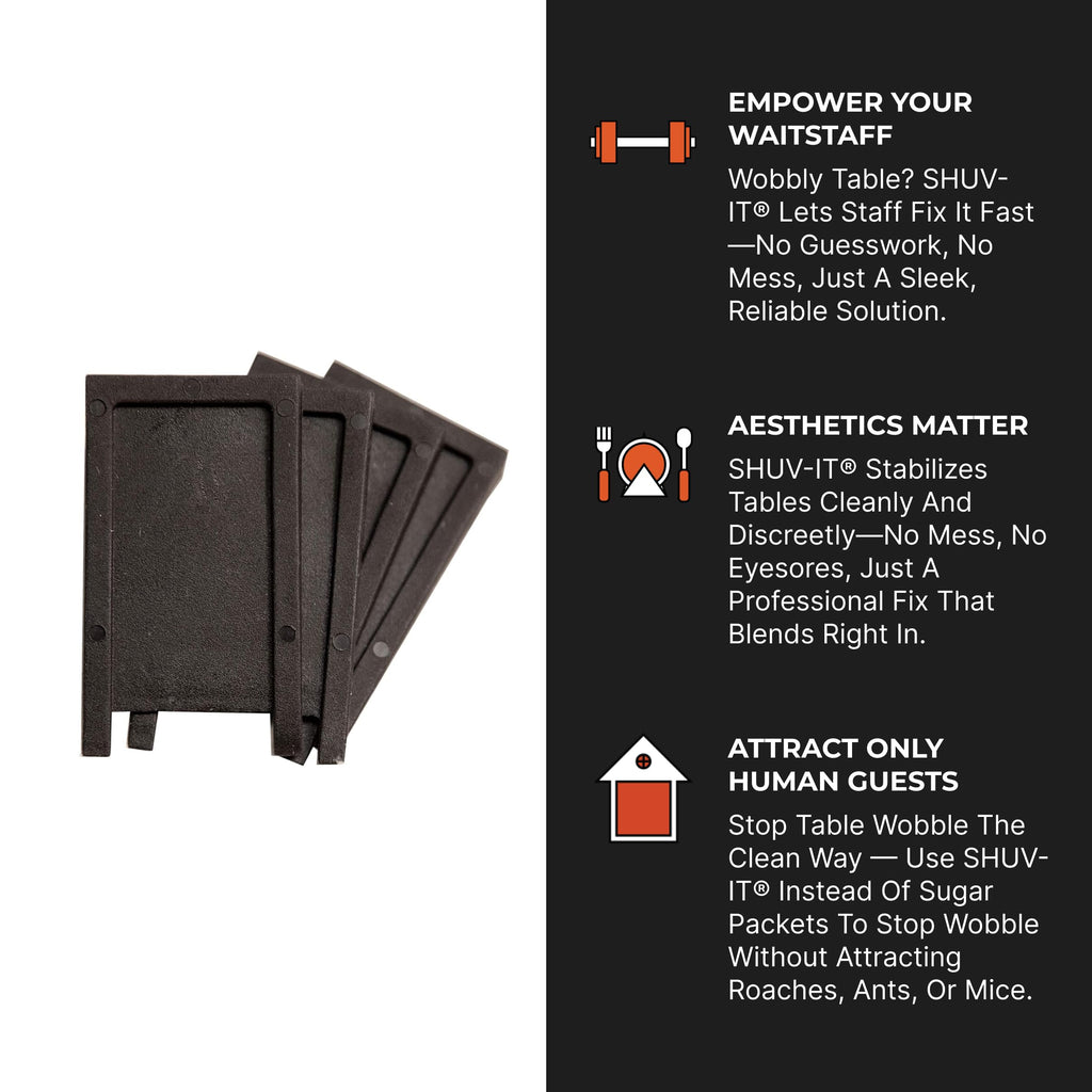 Shuv-It™ Flexible Plastic Shims (Black 100 Pack) - Leveling Shims for Restaurant and Bar Tables, Home Furniture, Wobbly Uneven Tables. - Made in USA Durable Leveling Wedge Shim for Appliances