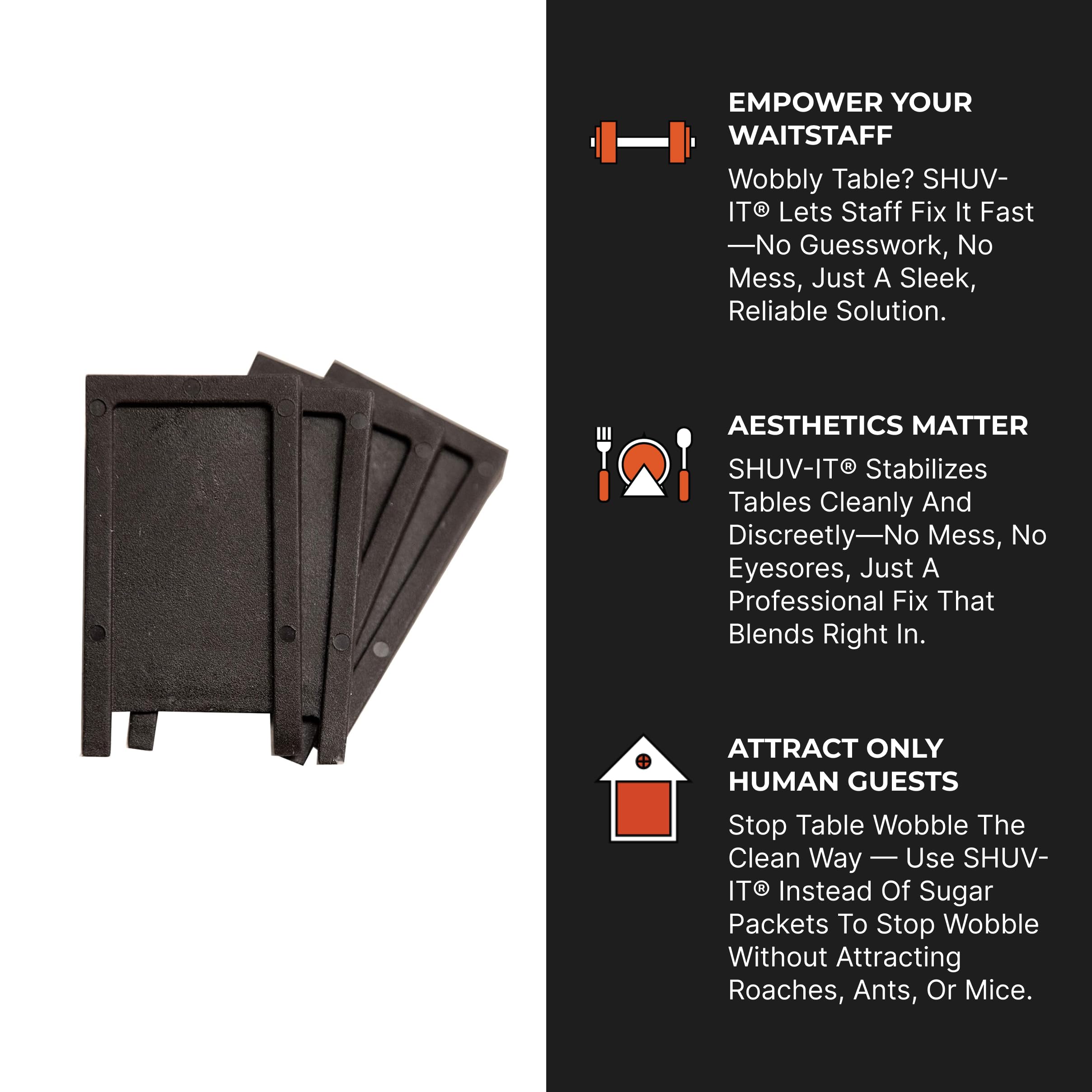 Shuv-It™ Flexible Plastic Shims (Black 100 Pack) - Leveling Shims for Restaurant and Bar Tables, Home Furniture, Wobbly Uneven Tables. - Made in USA Durable Leveling Wedge Shim for Appliances