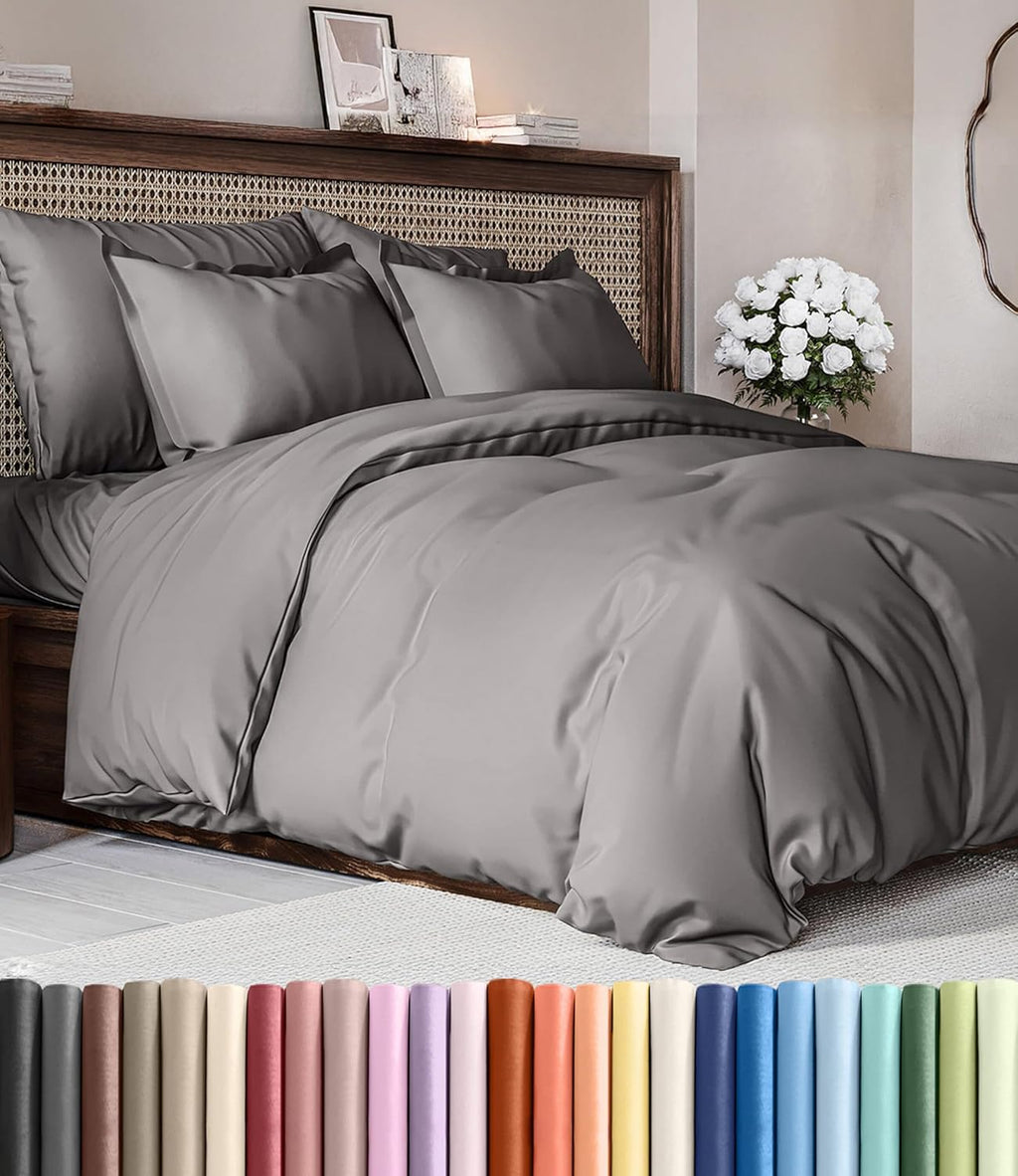 Skiennix Queen Duvet Cover Set - Extra Soft Hotel Luxury 90" x 90" with 2 Pillow Shams - Easy Care & Fade Resistant (Dark Grey)