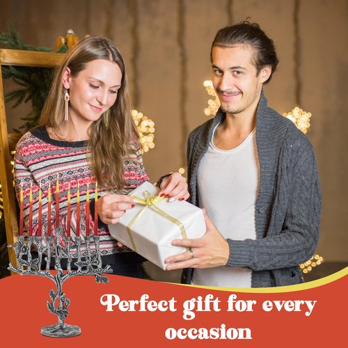 Majestic Giftware Aluminum Nickel Plated Chanukah Candles Menorah – Silver Tree (MN735) | Fits Standard Chanukah Candles | Durable & Long-Lasting Quality | Hanukkah Menorah - 10” High