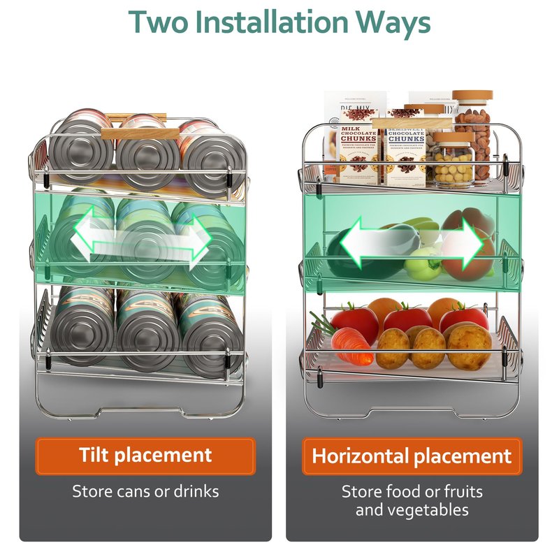 MAXIFFE 3 Tier Can Organizer for Pantry, Space-Saving Adjustable Easy Assembly Metal Sturdy Hold 36 Cans Storage Rack Holder Dispenser for Kitchen Countertop Cabinet RV, for Soda Drinks Fruits, Chrome