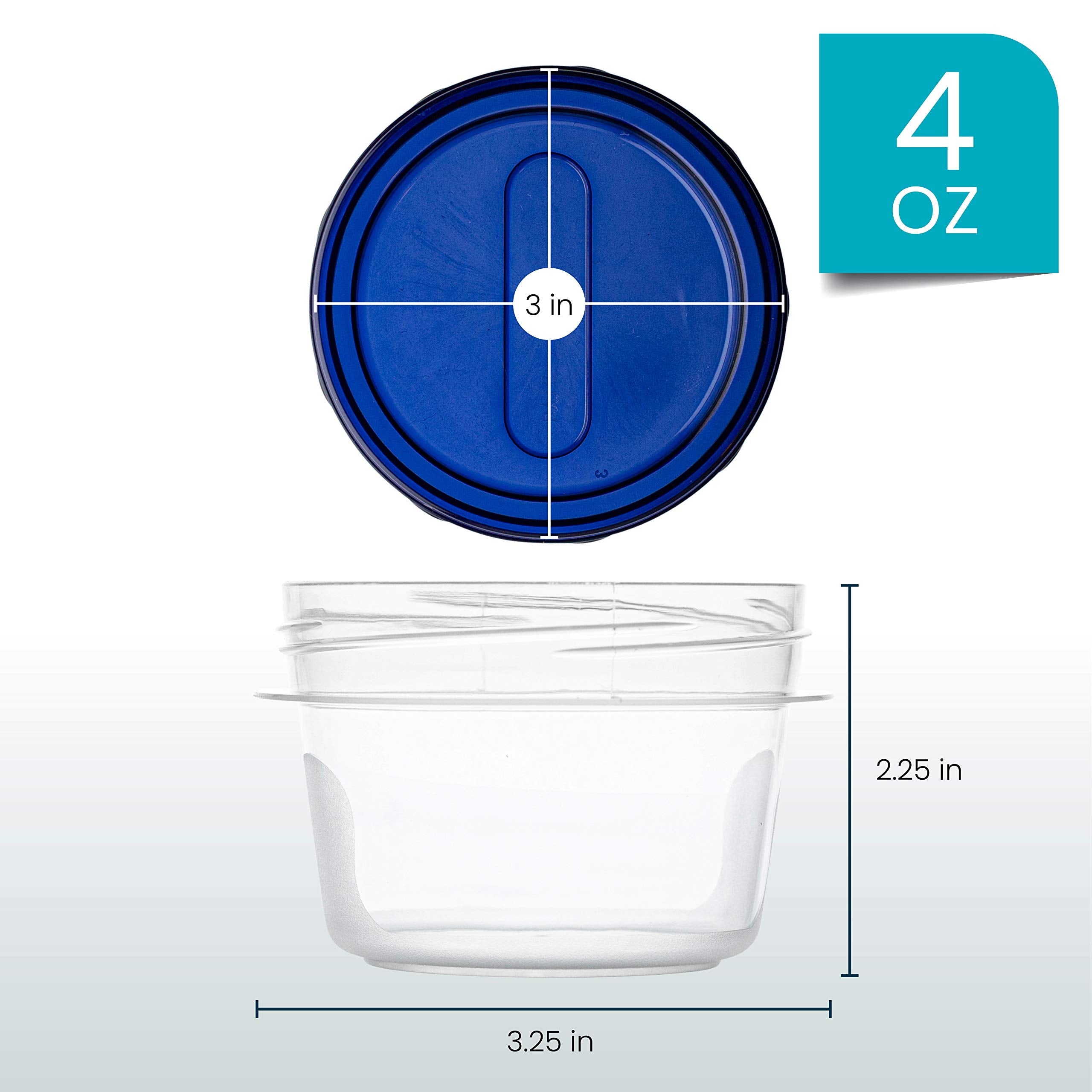 PLASTICPRO [4 oz 144 Pack] Twist Top Deli Containers Clear bottom With blue Top Twist on Lids Reusable, Stackable, Food Storage Freezer Container Pack of 144