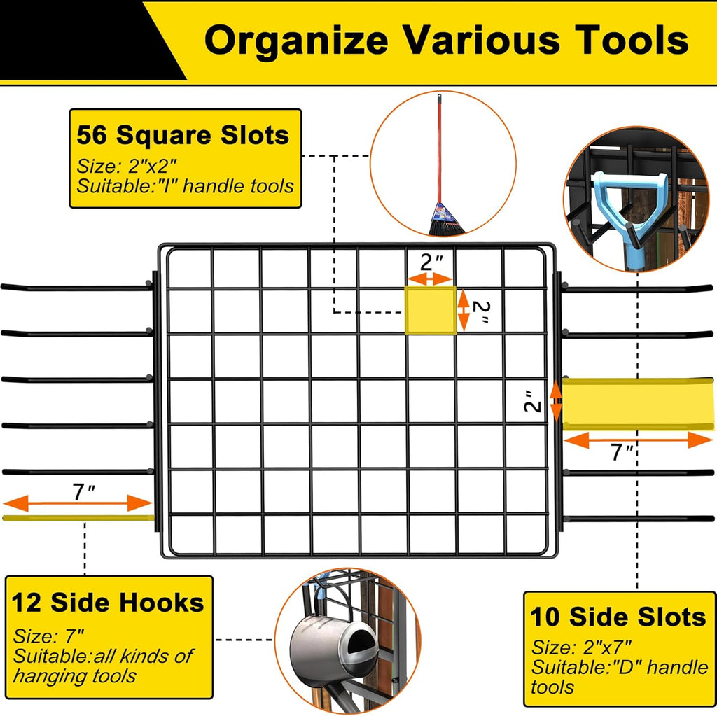 Skiennix 3-Tier Garden Tool Organizer - Heavy-Duty Metal Storage for Up to 78 Tools | Black