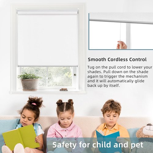 ChrisDowa Blackout Roller Shade - Cordless Indoor Blinds with Thermal Insulation | 34"W x 72"H, White