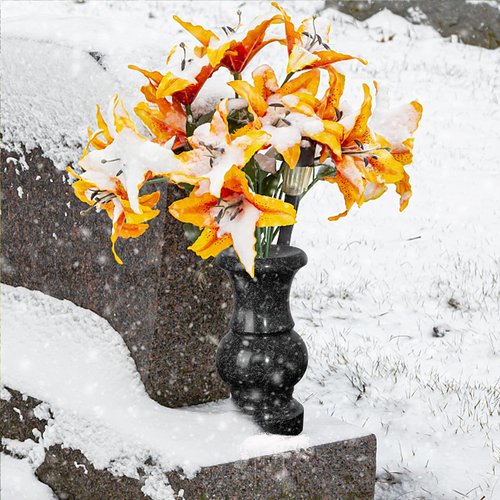 Cemetery Vase, Turned Round Granite Grave Vase Memorial Stone Vases with Draining Hole for Home Tabletop, Cemetery Flowers, Grave Headstone Decorations (1pc, Black)