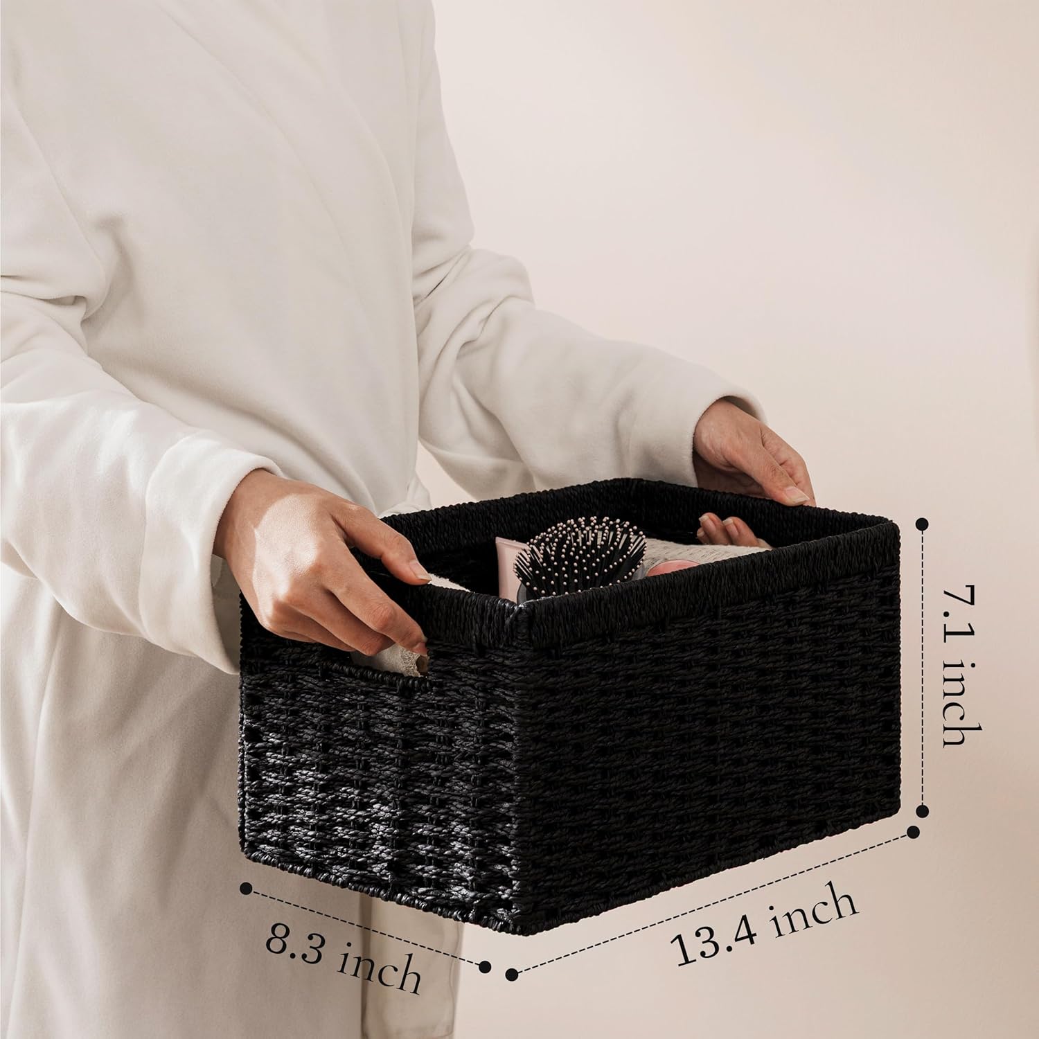UBBCARE Wicker Storage Baskets - Foldable Rectangular Design with Handles | 2 Pack, Black, 13.4L x 8.3H x 7.1W Inches