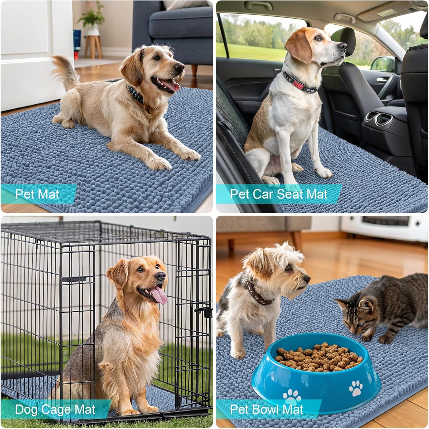 OLANLY Dog Door Mat - Absorbent Non-Slip Chenille Mat for Muddy Paws | Quick Dry 24x16, Airy Blue