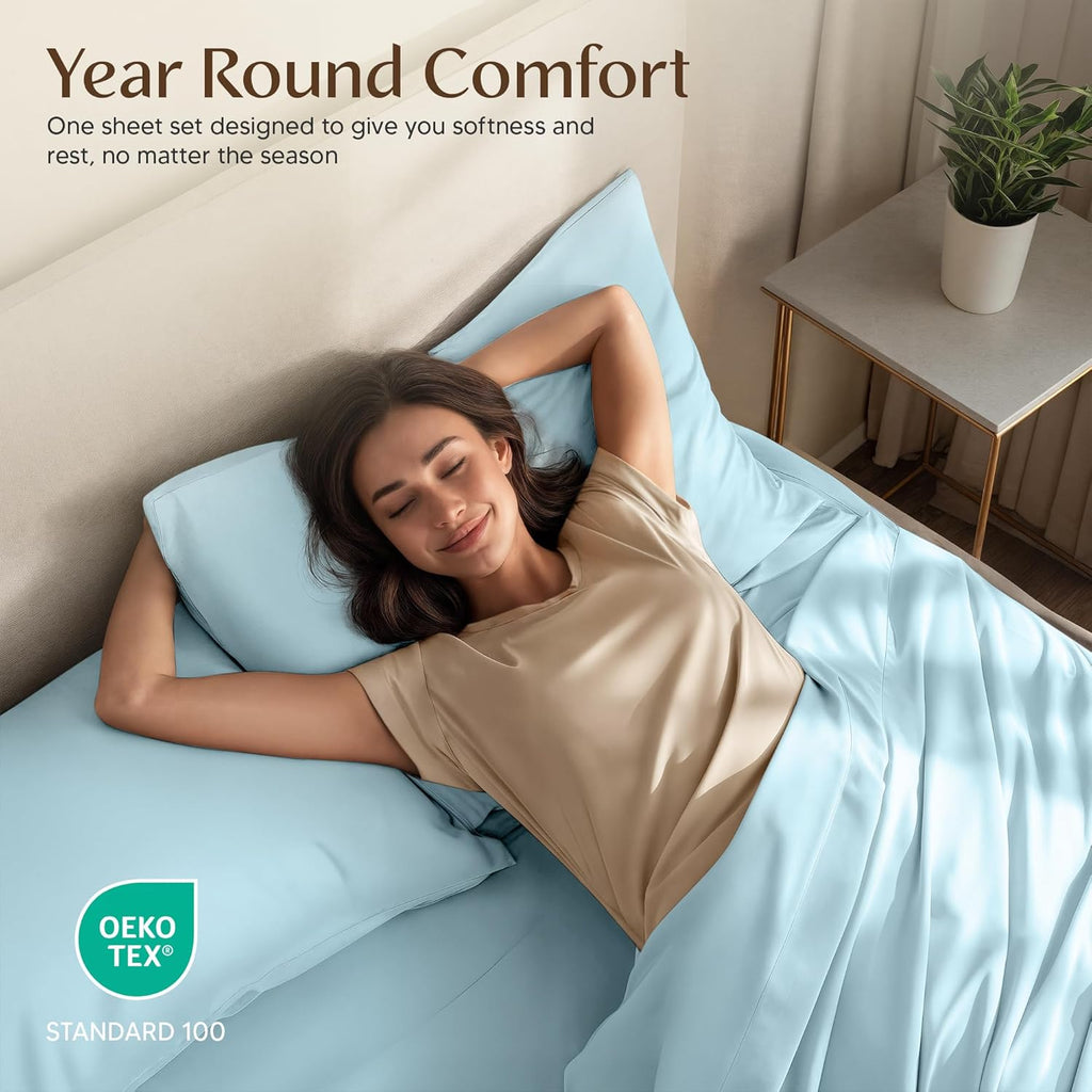 Utopia Bedding Queen Size Sheet Set - Soft, Breathable Microfiber | 4-Piece in Ice Blue