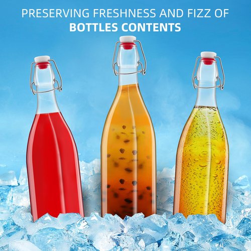 eispap 6 Pack 25oz Square Swing Top Glass Bottles, 750ML Bottles with Airtight Stoppers for Kombucha, Kefir, Vanilla Extract, Beer(Bonus Gaskets, Labels and Funnel)