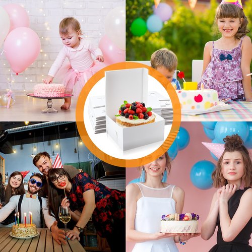Ireer 50 Pack 12 x 12 x 6 Inch White Cake Boxes Cardboard Bakery Boxes for Pie Pastry Cookie