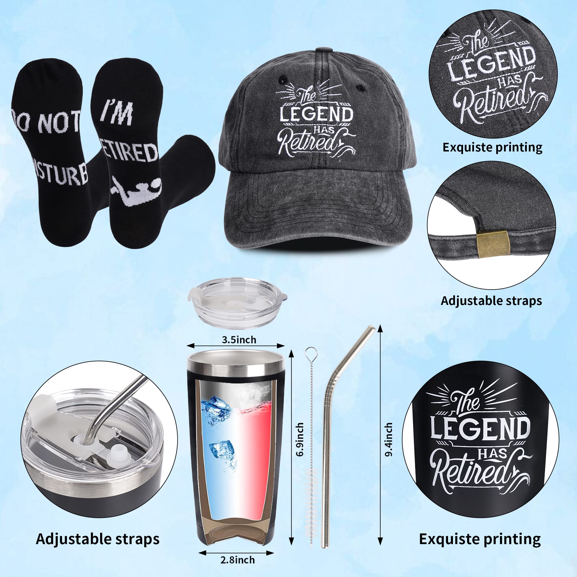 Kolewo4ever 9 Pcs Retirement Gifts for Men 2026 Happy Retirement Gift for Coworker,Teachers,Dad,Grandpa Best Retire Gift Box with Insulated Tumbler Baseball Cap Socks