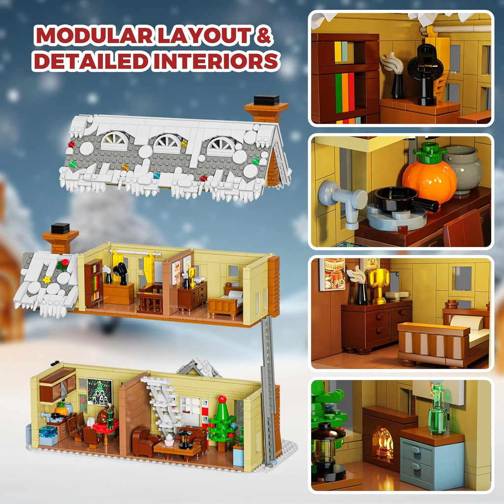Skiennix Gingerbread House Building Block Set - 1405 PCS with Sleigh, Holiday Animals & LED Lights