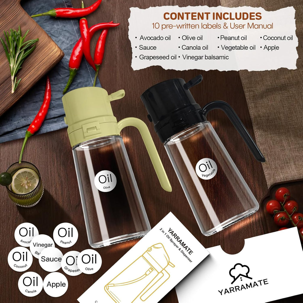 YARRAMATE 16oz Easy Refillable Oil Sprayer - Food-Grade Glass Oil Mister for Cooking & BBQ | Green