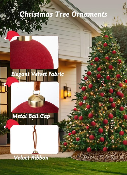 Brightown Velvet Christmas Balls - 15 Pcs Beige Ornaments, 3.15 Inch for Holiday Decor | Tree Flocked Decorations