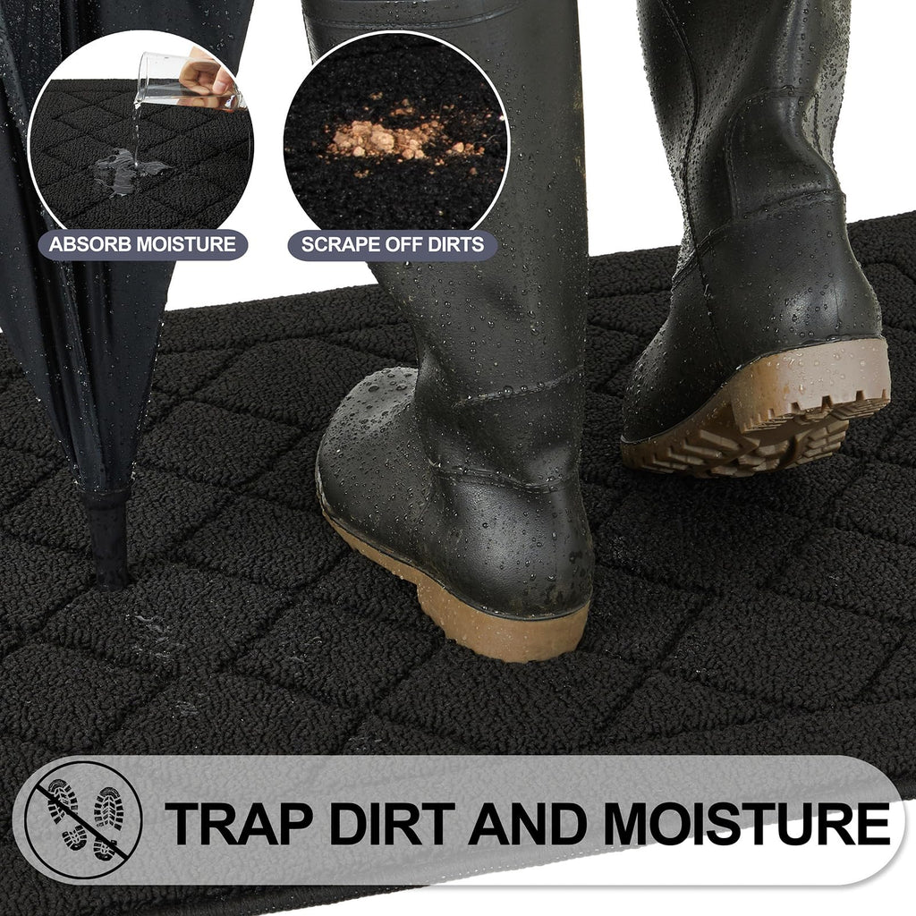 REFETONE Indoor Doormat, Front Back Door Mat 32"x48" Rubber Backing Non Slip Mats, Absorbent Washable Entrance Doormat for Entryway, Resist Dirt Low-Profile Inside Floor Mat for Muddy Shoes, Black